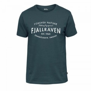 Fjallraven Kanken 1960 Logo Men T-Shirt Navy | XRKYNQT-61