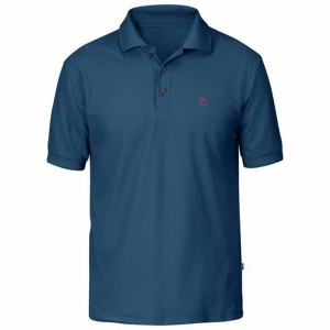 Fjallraven Kanken Crowley Pique Men T-Shirt Blue | DTXOKQZ-93