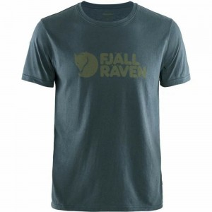 Fjallraven Kanken Logo Men T-Shirt Navy | JSQGYAO-41