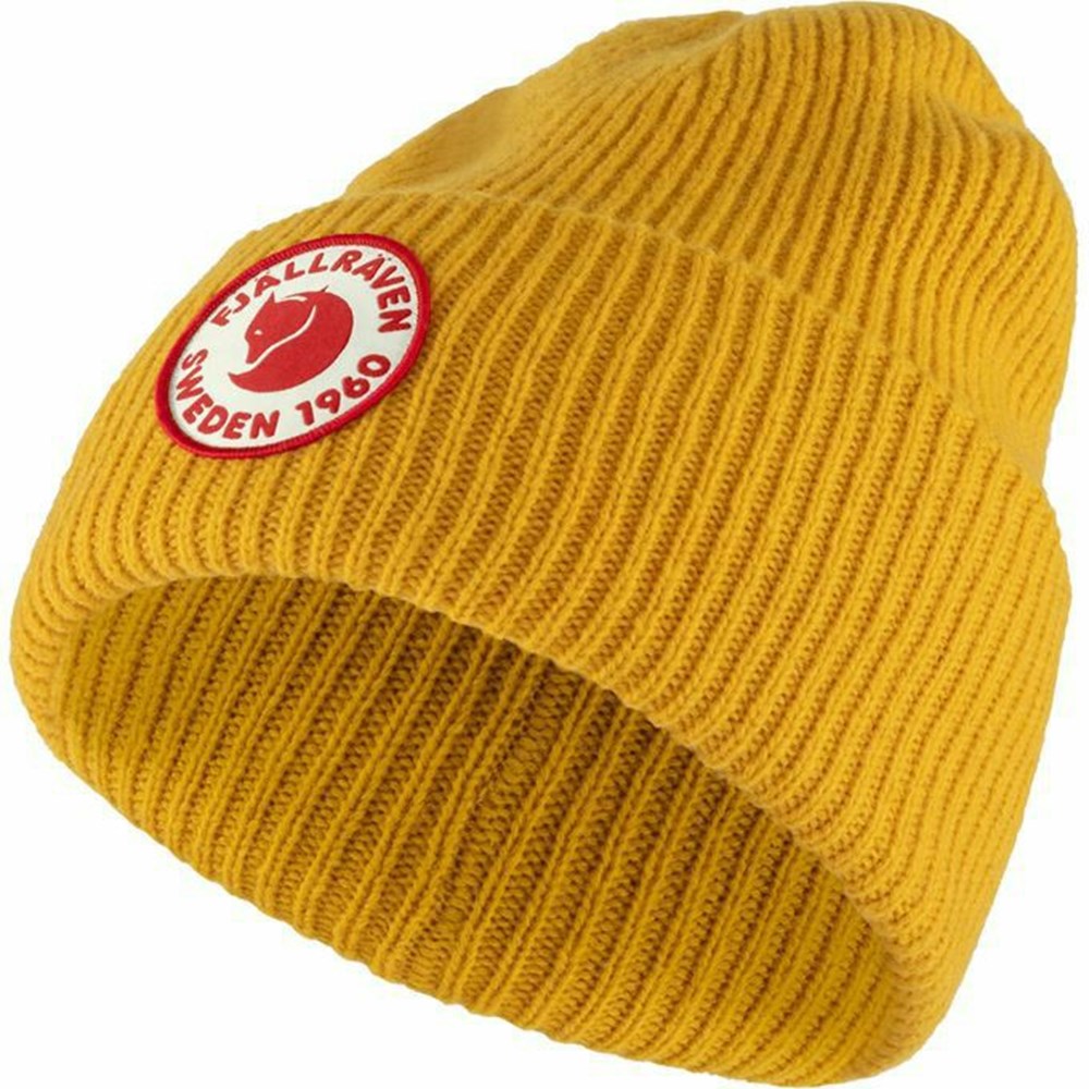 Fjallraven Kanken 1960 Logo Men Beanie Yellow | BZEJMXG-74