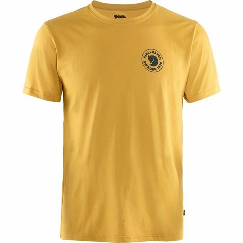 Fjallraven Kanken 1960 Logo Men T-Shirt Yellow | GLPVNQU-13