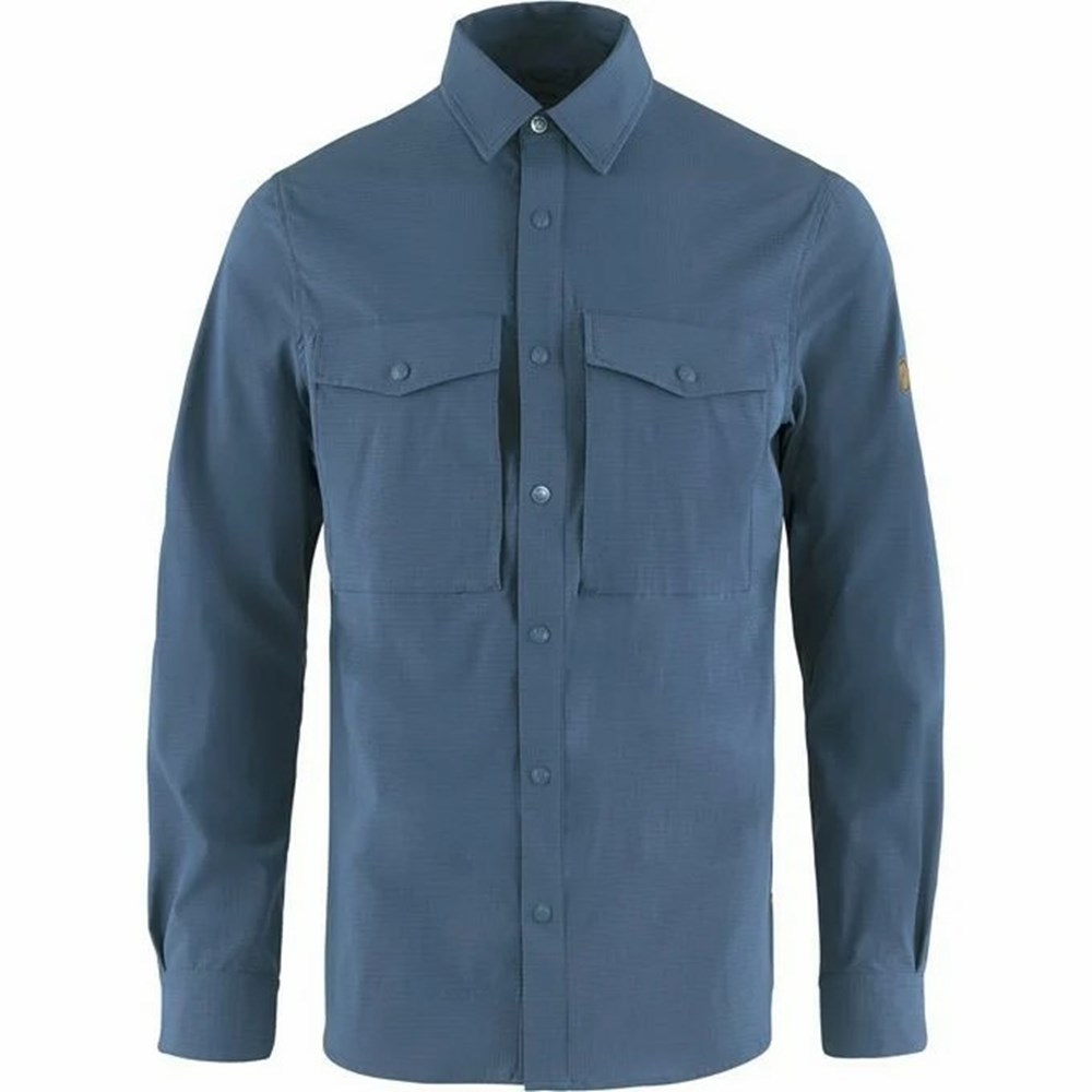 Fjallraven Kanken Abisko Men Shirts Blue | RBQDSKC-45