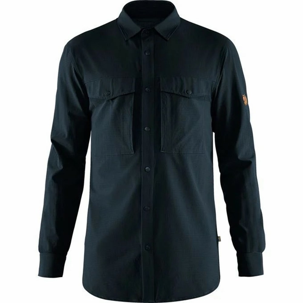 Fjallraven Kanken Abisko Men Shirts Navy | MGHWYCB-37