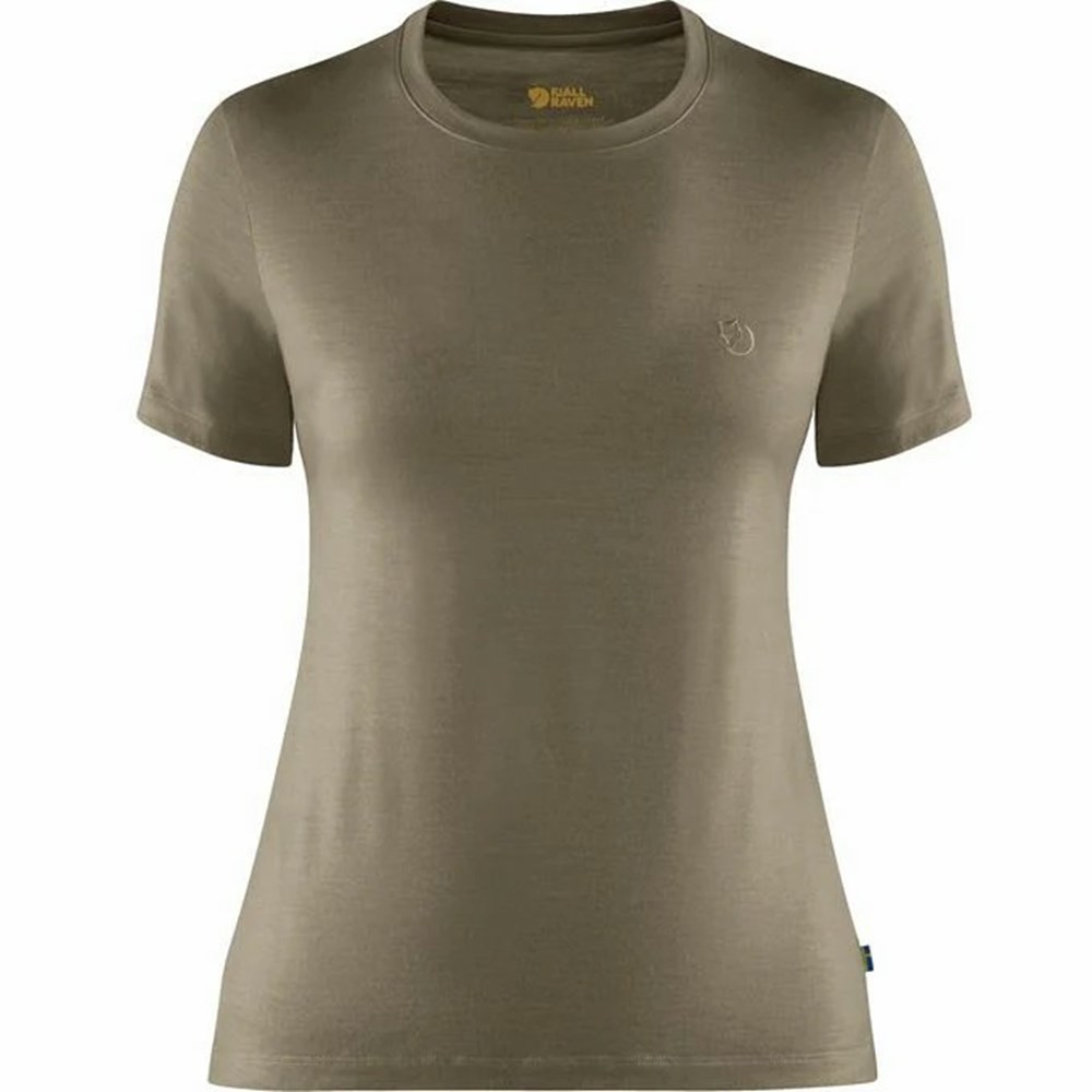 Fjallraven Kanken Abisko Women T-Shirt Light Olive | WAGRJQU-95