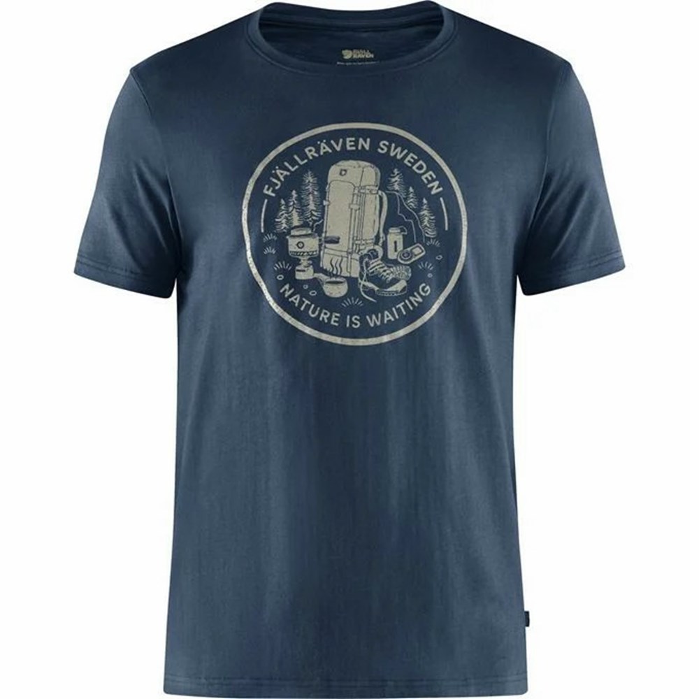 Fjallraven Kanken Fikapaus Men T-Shirt Navy | KSAIZMW-31