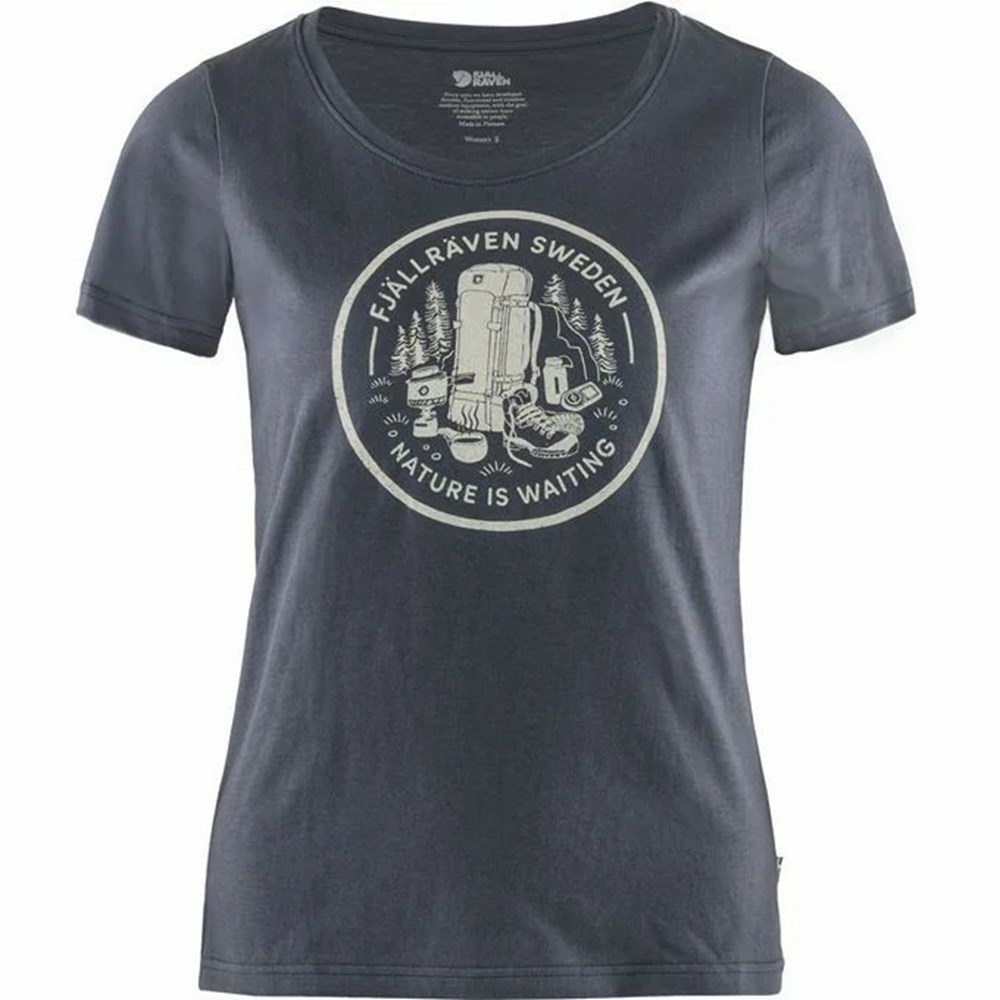 Fjallraven Kanken Fikapaus Women T-Shirt Navy | SDHUXKB-86