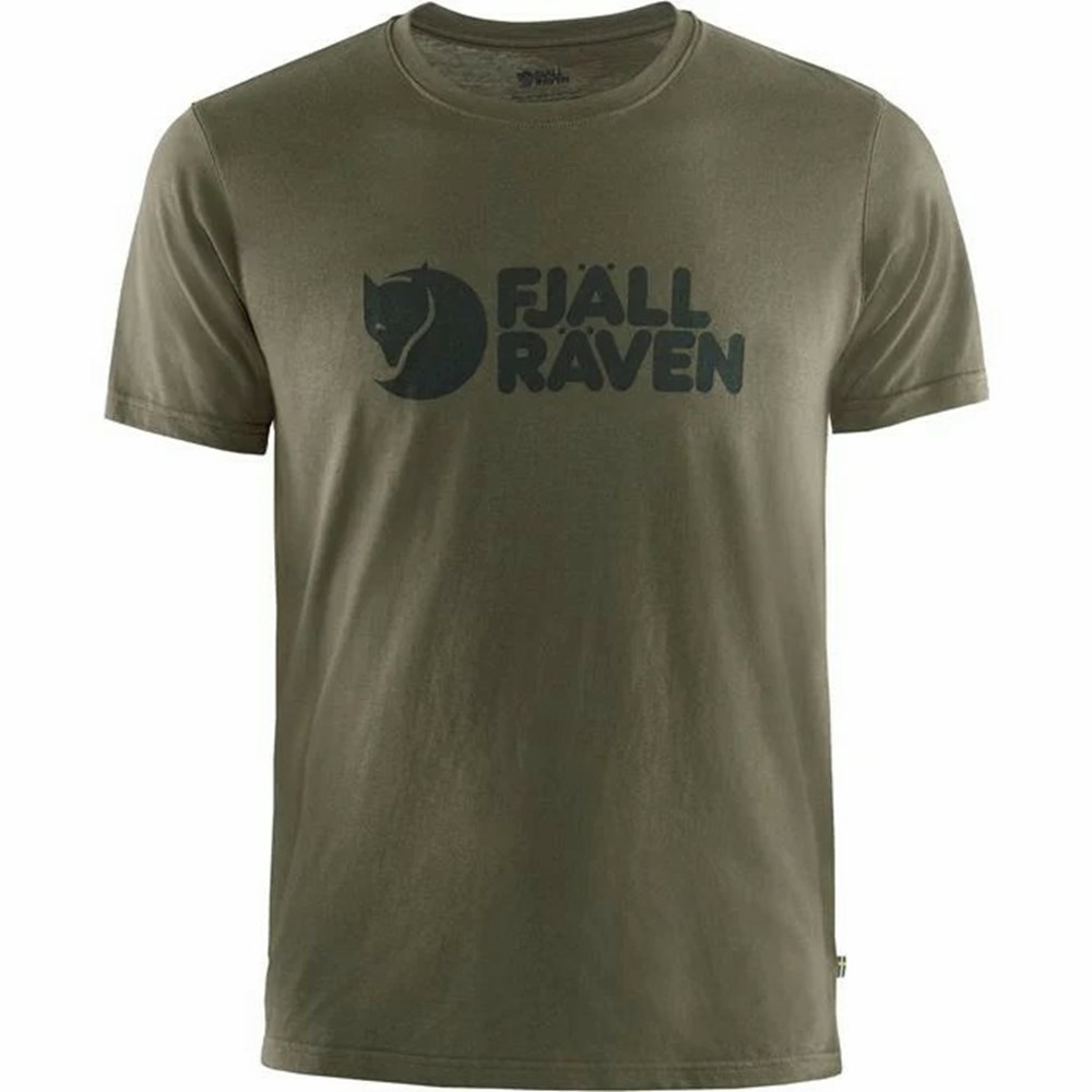 Fjallraven Kanken Logo Men T-Shirt Dark Olive | QNZXEOY-64