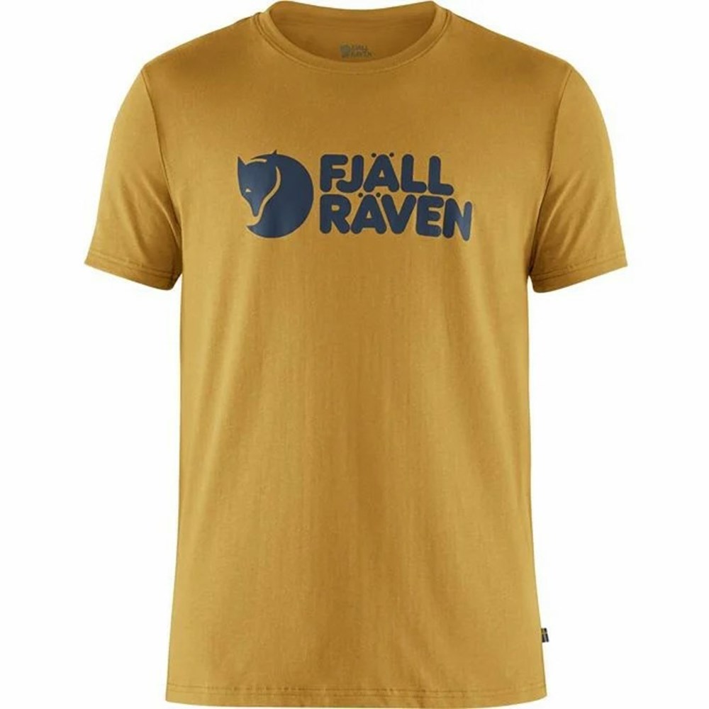 Fjallraven Kanken Logo Men T-Shirt Yellow | YCSNLTU-85