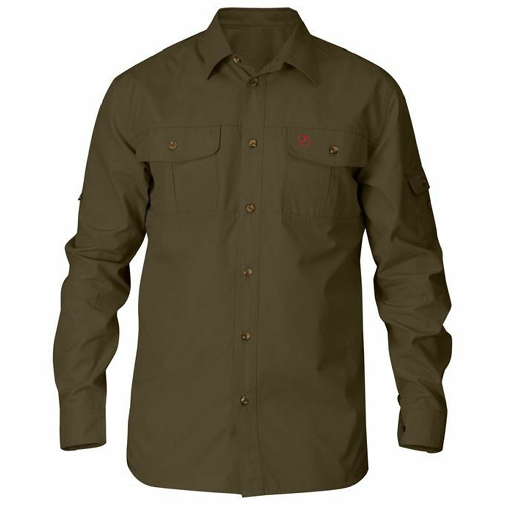 Fjallraven Kanken Singi Men Shirts Dark Olive | TGNRIAQ-64