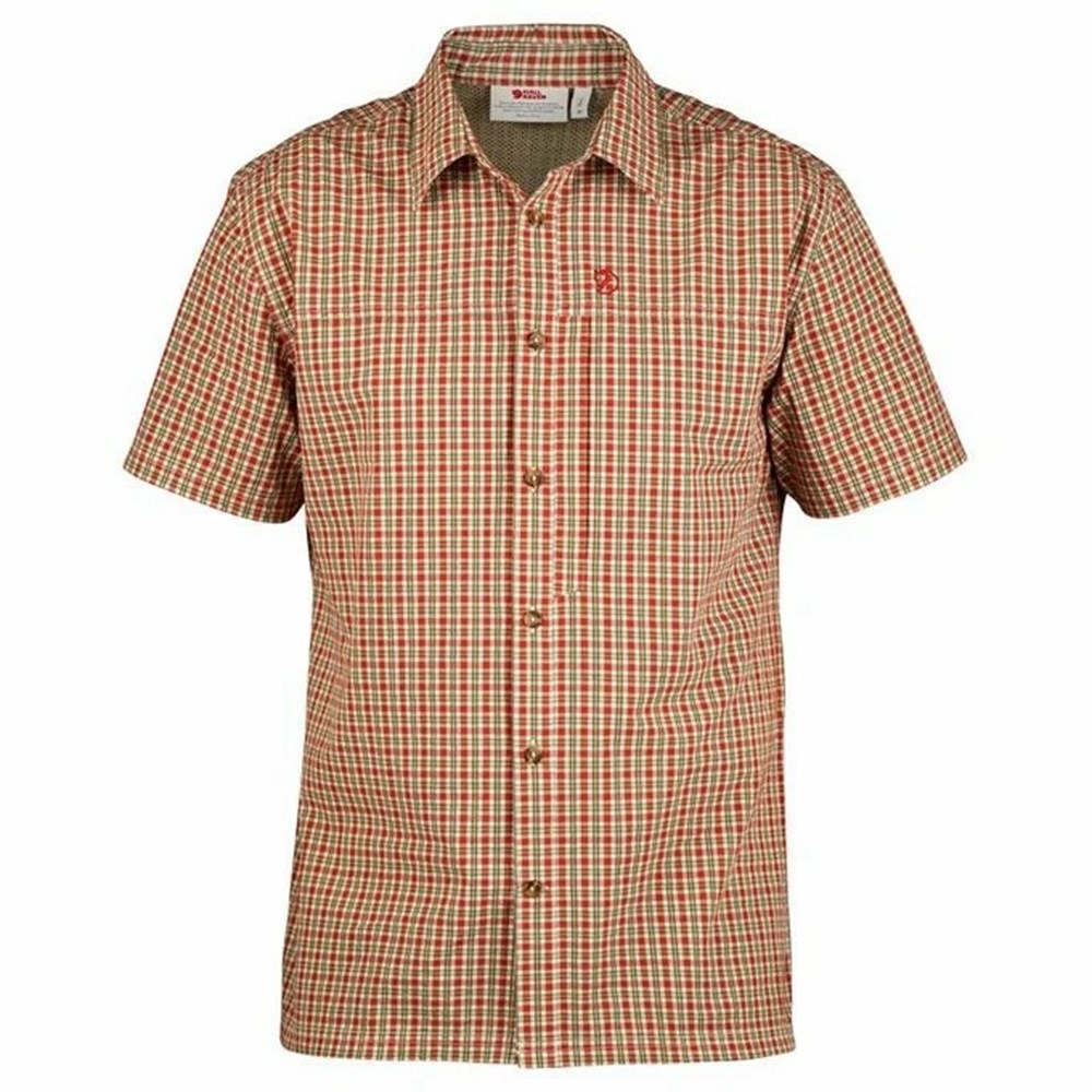 Fjallraven Kanken Svante Seersucker Men Shirts Red | YVPQOZB-61